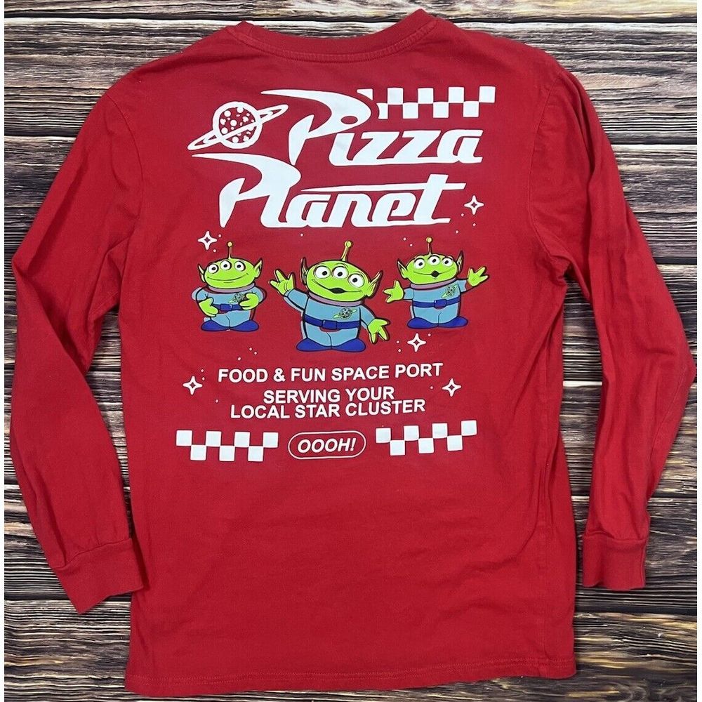 Disney Toy Story‎ Pizza Planet Adult Medium Red Graphic Long Sleeve Tee Shirt